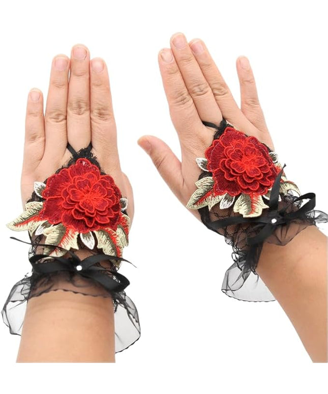 Specell Embroidered Flowers Lace Fingerless Gloves - for Bridal Wedding Cocktail Tea Party Evening Prom Costumes Cosplay