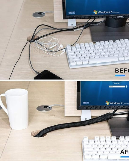 AGPTEK Cable Sleeve Cover, 6.6ft - 2/3 inch Desk Cord Organizer Cable Hider, Home Office Wire Management Computer TV Wire Loom Tubing, Pet Proof Cord Protector, from Cat Dog Chewing, Black