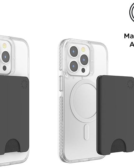 PopSockets Minimalist Slim Phone Wallet, Phone Card Holder, Wireless Charging Compatible, Wallet Without Grip Compatible with MagSafe - Black