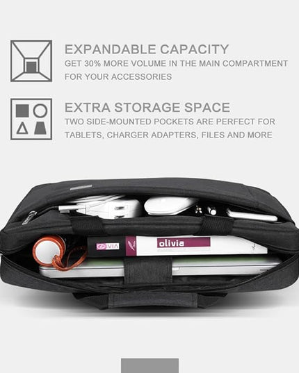 Voova Laptop Bag Case 17 17.3 Inch Computer Sleeve Messenger Bag with Shoulder Strap Expandable Waterproof Large Capacity Business Briefcase for Work Travel Fit 17-18” Laptop, Men Women, Black