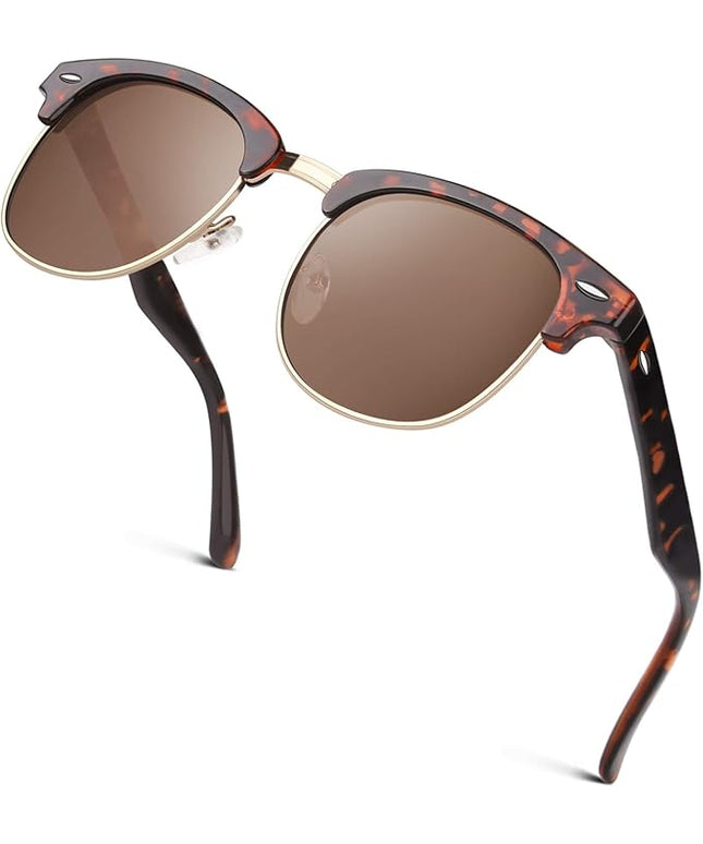 GQUEEN Classic Horn Rimmed Semi Rimless Polarized Sunglasses for Men Women GQO6