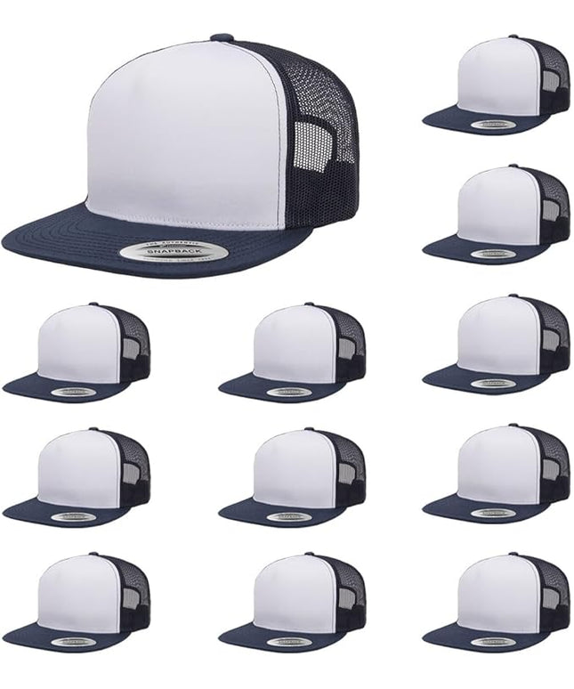 Yupoong 5-Panel YP Classic Trucker Cap | High Profile Flat Visor Snapback | OSFM | Bulk Packs Available