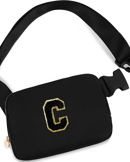 Uygafly Personalized Belt Bag for Women Girls - Fashion Mini Waist Packs with Adjustable Strap - Trendy Travel Fanny Pack Crossbody Bags with Initial Letter - Teen Gifts | Black,Black C