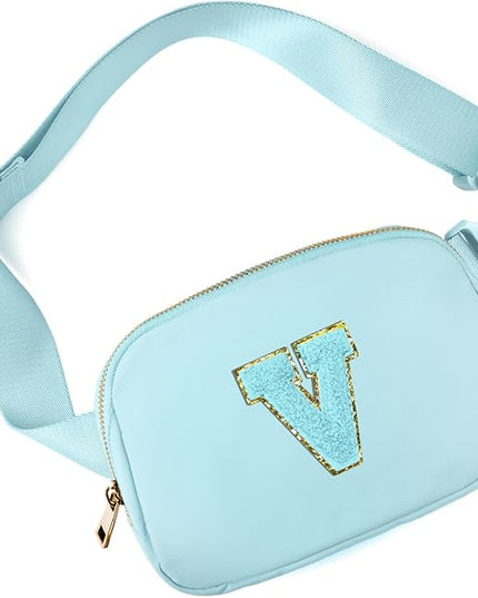 Gitus Gifts for 8 9 10 11 12 Year Old Girls Belt Bag Fanny Pack Crossbody Bags with Initial Letter Patch Cute Stuff Birthday Gifts for Teen Girls Women Personalized Trend Stuff (Icing Blue-V)