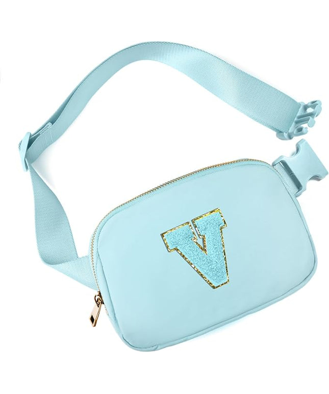 Gitus Gifts for 8 9 10 11 12 Year Old Girls Belt Bag Fanny Pack Crossbody Bags with Initial Letter Patch Cute Stuff Birthday Gifts for Teen Girls Women Personalized Trend Stuff (Icing Blue-V)