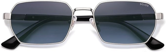 SOJOS Retro Rectangle Polarized 90s Sunglasses for Women Men,Trendy Narrow Hexagon Square Shades SJ1270
