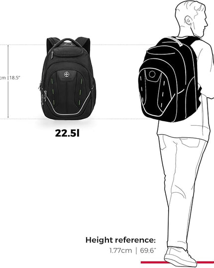Swissdigital Design Large Travel Backpack For Men, TSA-Friendly Business Laptop Backpack, USB Charging Port，RFID Protection Tech Backpack Fits 15.6Inch Laptop Black/Green | J16BTF-21
