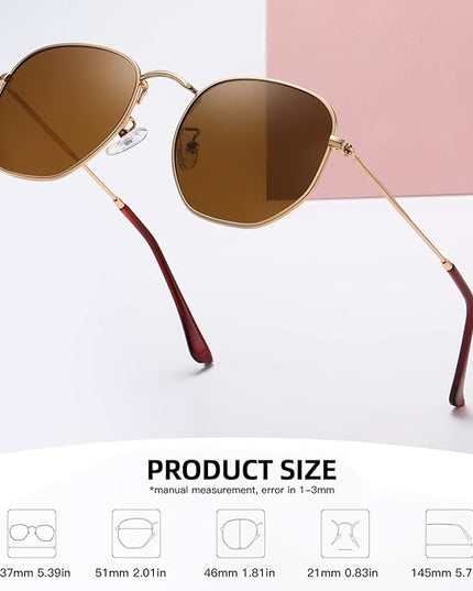 MEETSUN Polarized Hexagon Sunglasses for Women Men Polygon Square Sun Glasses UV400 Protection Metal Frame