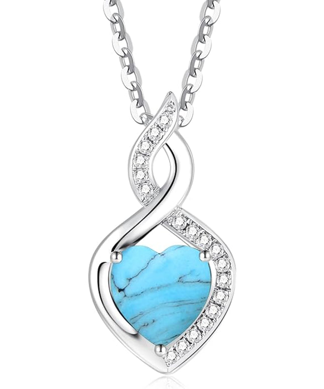 FANCIME 14K Solid White Gold Heart Birthstone Necklace with Diamond Pendent Birthday Gifts for Mom Women, Sterling Silver Chain 16" + 2" Extender