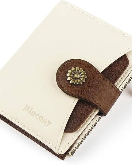 Blucoay Womens Wallet,RFID Blocking Wallet Women Soft Leather Bifold Small Wallets For Women Card Holder With Removable ID Window(whitebrown)