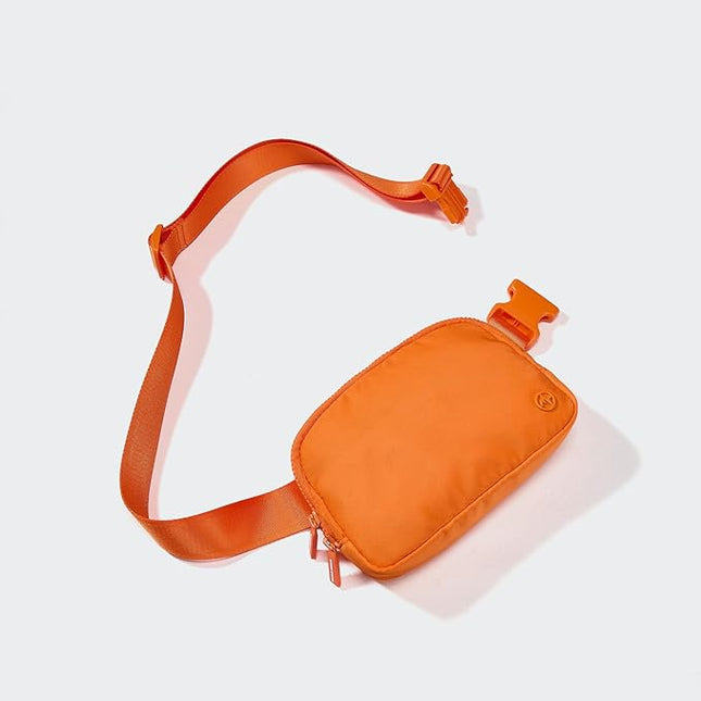 Pander Two Way Zipper Fanny Pack Nylon Everywhere Belt Bag for Women, Water Repellent Waist Packs, Crossbody Bags with Adjustable Strap (Dark Orange).