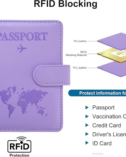 Passport Holder for Travel,Passport Holder with Card Slots Holder,Passport Case,Passport cover for Women and Men,Passport Wallet Travel Essentials and Accessories (Buckle, PURPLE)