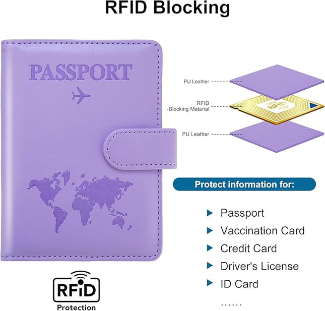 Passport Holder for Travel,Passport Holder with Card Slots Holder,Passport Case,Passport cover for Women and Men,Passport Wallet Travel Essentials and Accessories (Buckle, PURPLE)