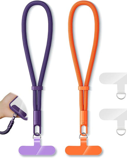 2 Pack Phone Lanyard,2×Hand Wrist Strap,4×Tether Tabs,Universal Cell Phone Multifuctional Patch Polyester Lanyards,Cell Phone Hand Strap for Women and Men(purple+orange)