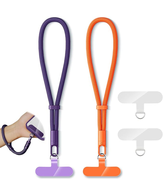 2 Pack Phone Lanyard,2×Hand Wrist Strap,4×Tether Tabs,Universal Cell Phone Multifuctional Patch Polyester Lanyards,Cell Phone Hand Strap for Women and Men(purple+orange)