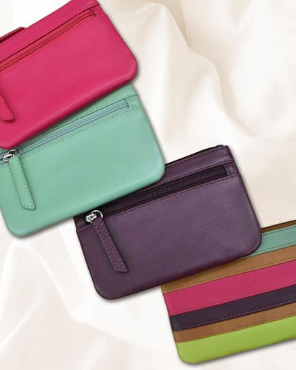 ili New York Mini Leather Coin Purse, Compact Design with Key Ring and RFID Protection for Women and Men in Vibrant Colors, Amethyst