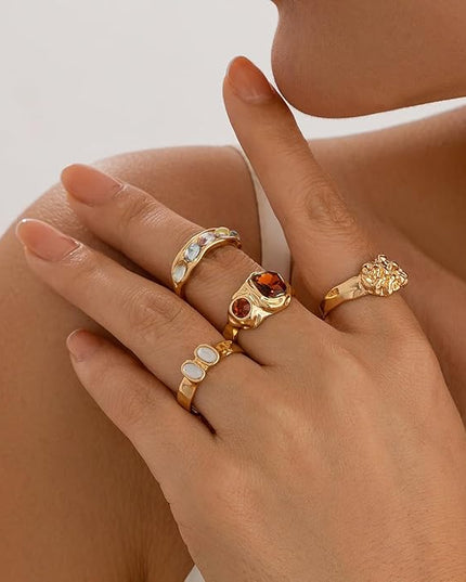 Chunky Rings for Women Adjustable Thick Rings Set Trendy Statement Stackable Ring for Women Chunky Jewlery Irregular Dome Flower Finger Knkuckle Thumb Ring