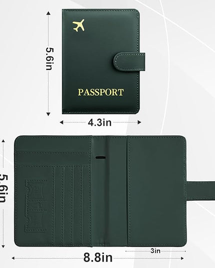 Passport Holder with Airtag Slot Cards Cash Air Ticket Pocket, Travle Gifts for Women Men RFID Blocking Wallet, Passport Book Cover Case Green