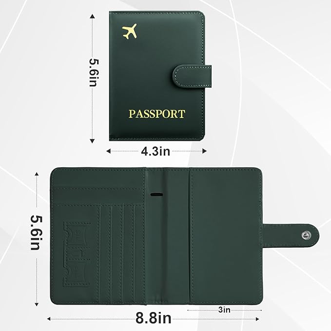Passport Holder with Airtag Slot Cards Cash Air Ticket Pocket, Travle Gifts for Women Men RFID Blocking Wallet, Passport Book Cover Case Green