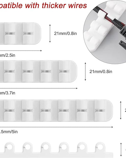 SOULWIT Upgraded Cable Holder, Cable Management Cord Organizer Clips Silicone Self Adhesive for Desktop USB Charging Cable Power Cord Bedside Wire PC Office Home (3/5/7 slot,White)