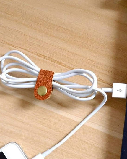 10 Pcs Cord Organizer, Stocking Stuffers for Men Portable Earphone Cord Holder Winder Keeper, Leather Cable Cord USB Straps, Leather Handmade (Light Brown)