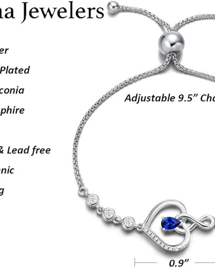 AGVANA Valentines Day Gifts Heart Birthstone Bracelets for Women Sterling Silver Genuine or Created Gemstone Tennis Bracelet Infinity Love Jewelry Anniversary Birthday Gifts for Wife Mom Women