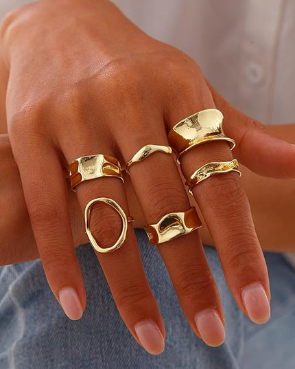 Chunky Rings for Women Adjustable Thick Rings Set Trendy Statement Stackable Ring for Women Chunky Jewlery Irregular Dome Flower Finger Knkuckle Thumb Ring