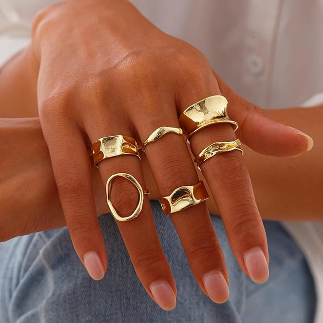 Chunky Rings for Women Adjustable Thick Rings Set Trendy Statement Stackable Ring for Women Chunky Jewlery Irregular Dome Flower Finger Knkuckle Thumb Ring