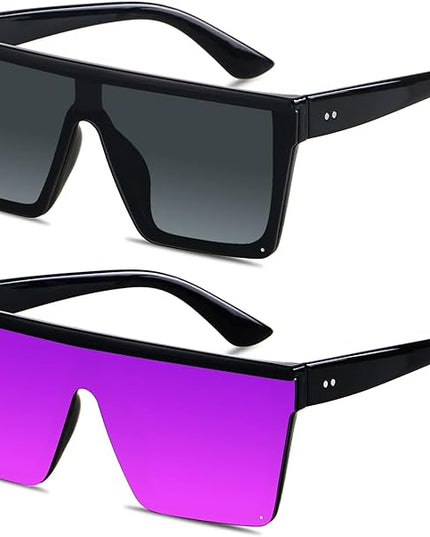 LYZOIT Square Oversized Sunglasses for Women Men Big Flat Top Fashion Shield Large UV Protection Rimless Shades