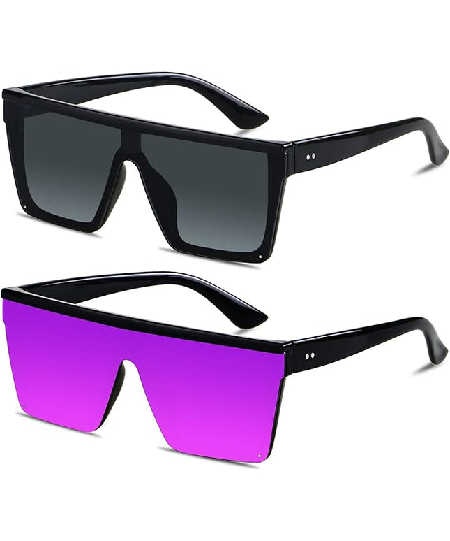 LYZOIT Square Oversized Sunglasses for Women Men Big Flat Top Fashion Shield Large UV Protection Rimless Shades