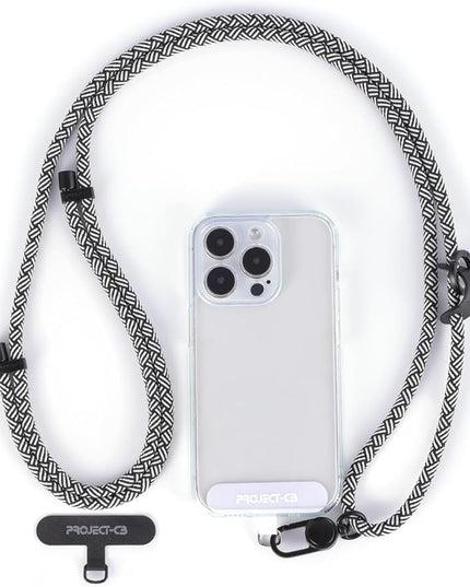 project-cb Cell Phone Lanyard 1,Phone Tether Tab 2,Crossbody Strap,Lanyards for Around the Neck,Adjustable Strap 80-160cm (White-Black-B)