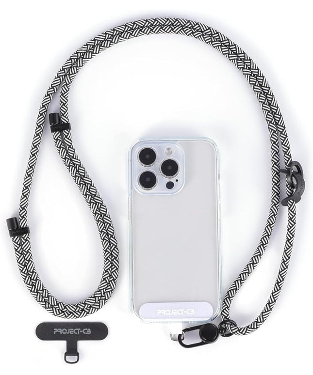 project-cb Cell Phone Lanyard 1,Phone Tether Tab 2,Crossbody Strap,Lanyards for Around the Neck,Adjustable Strap 80-160cm (White-Black-B)