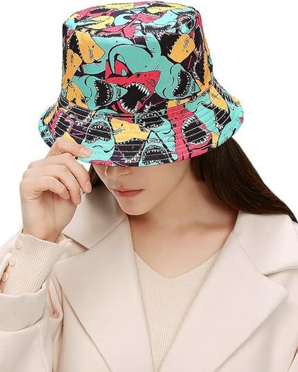 Malaxlx Unisex Bucket Hat Beach Sun Hat Aesthetic Fishing Hat for Men Women Teens, Reversible Double-Side-Wear