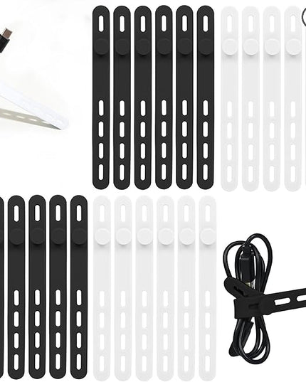 Donruby 24Pcs Silicone Cable Ties - Reusable & Washable with Locking Buckles, Adjustable Fastening Cable Management Straps, Multi-Purpose High Elasticity Cord Organizer (Black & White)