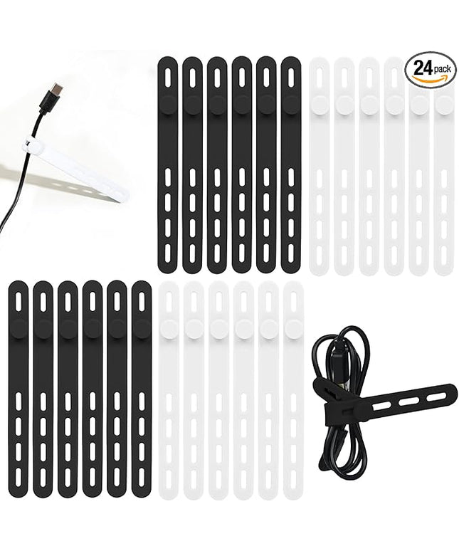 Donruby 24Pcs Silicone Cable Ties - Reusable & Washable with Locking Buckles, Adjustable Fastening Cable Management Straps, Multi-Purpose High Elasticity Cord Organizer (Black & White)