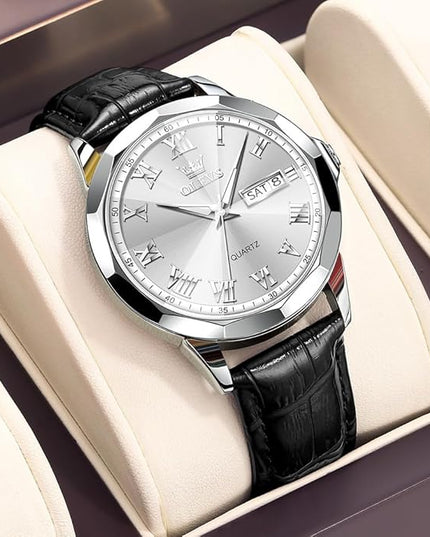 OLEVS Mens Watches Mens Leather Watch Ultra Thin Watches for Men Minimalist Watch with Leather Band Quartz Analog Dress Casual Simple Lightweight relojes para Hombres