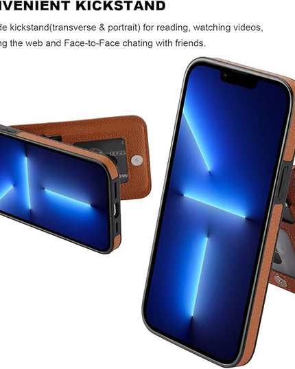 KIHUWEY Compatible with iPhone 13 Pro Max Case Wallet with Credit Card Holder, Premium Leather Magnetic Clasp Kickstand Heavy Duty Protective Cover for iPhone 13 Pro Max 6.7 Inch (Lichee Light Brown)
