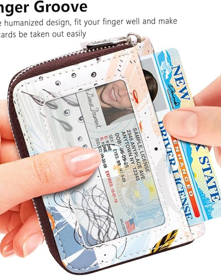 FurArt Zipper Wallet Women, RFID Blocking Credit Card Wallet, Business Card Holder, Compact Size KeyChain Wallet