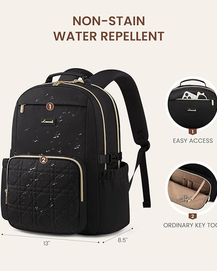 LOVEVOOK Laptop Backpack for Women with Pouch Pocket for Large Capacity Cup,17 Inch Teacher Nurse College Work Backpack Purse,Waterproof Laptop Bag Computer Back Pack for Travel,Black+Wicker pattern