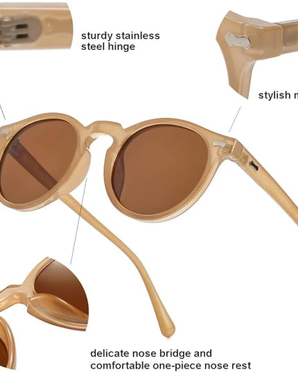 Gleyemor Vintage Polarized Sunglasses for Men Round Sunglasses UV400 Protection Retro Hand-crafted Acetate Frame