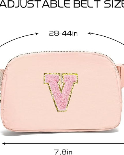 Gitus 6 7 8 9 10 Year Old Girl Gifts Belt Bag Fanny Pack Crossbody Bags with Initial Letter Patch Things for Teen Girls Easter Gifts for Girls Travel Essentials（Coral Pink-V）