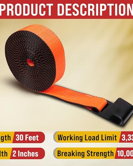 Mytee Products (8 Pack) Winch Straps 2" x30' - High Abrasion Orange Heavy Duty Tie Down w/Flat Hook WLL# 6670 lbs - 2 Inch Cargo Control for Flatbed Truck Utility Trailer