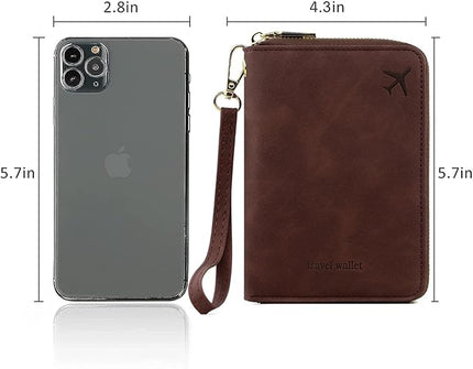 Passport Holder for Travel Women and Men RFID Passport Holder with Card Slots Holder Passport Case Passport cover Passport Wallet Travel Essentials and Accessories (Short Zipper, SZH-Brown)