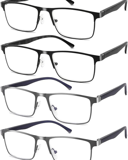 4-Pack Mens Reading Glasses Blue Light Blocking,Spring Hinge Stylish Metal Full Frame Readers for Men Anti Glare Filter Eyeglasses +1.75