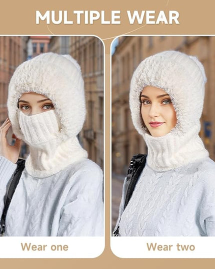 3 in 1 Beanie Hat with Scarf and Mask, Upgrade 3 in 1 Beanie Hat For Women, Fall Winter Warm Knitted Ski Scarf and Mask Set
