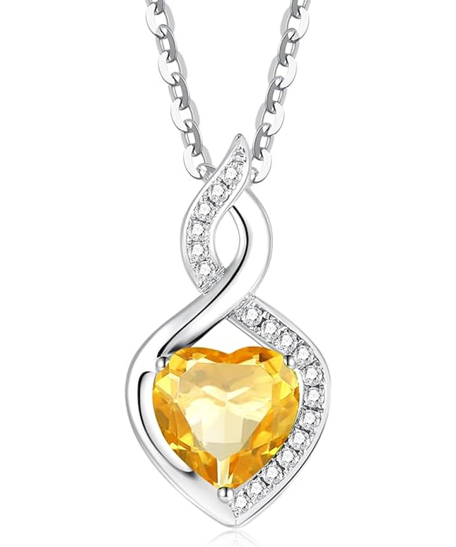 FANCIME 14K Solid White Gold Heart Birthstone Necklace with Diamond Pendent Birthday Gifts for Mom Women, Sterling Silver Chain 16" + 2" Extender