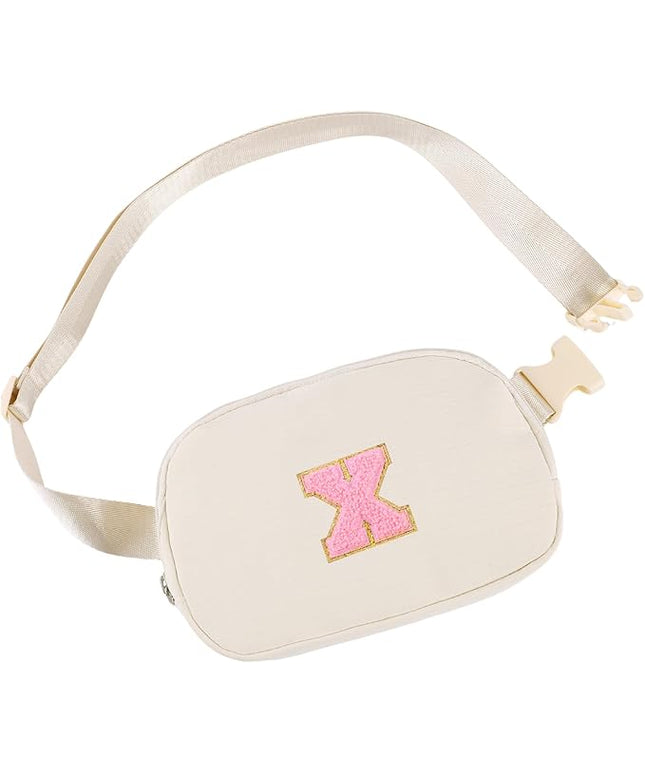 Glratn Initial Letter Fanny Pack for Girls,Patch Belt Bag,Toddler Crossbody Bags，Gifts for 3 4 5 6 7 8 9 10 11 37 Year Old Teens Kids,Christmas Graduation Gifts for Teen Girls ，(Beige-X)