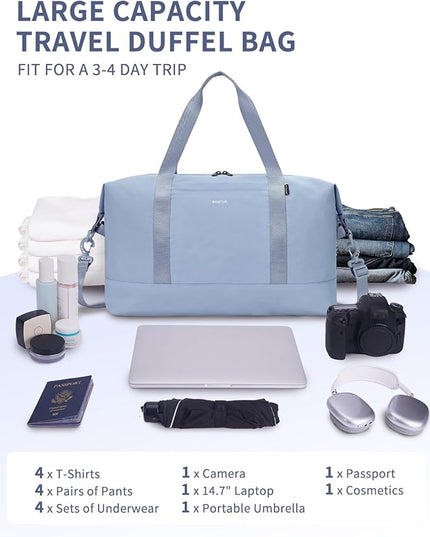 ECOHUB Travel Duffel Bag Water Resistant Weekender Bag Carry On Bags for Women Sport Gym Bags for Men Hospital Bag for Labor and Delivery Overnight Bag Luggage Bag with Trolley Sleeve 30L Grayish Blue