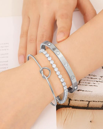 18 K Gold Plated Love Bangle Bracelet Stack Cuff Jewelry for Women Jewelry Set for Women Gift with Box