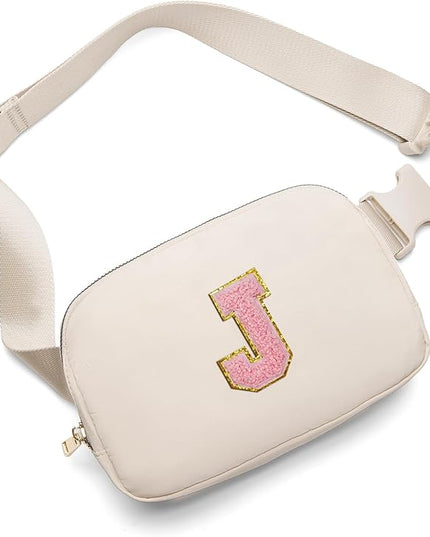 Gitus Belt Bag Fanny Pack Crossbody Bags with Initial Letter Patch Cute Stuff Birthday Gifts for Teenager Girls Trendy Preppy Stuff for Teen Girls(Beige-J)